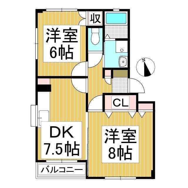 アーバンエルムB棟(2DK/1階)の間取り写真