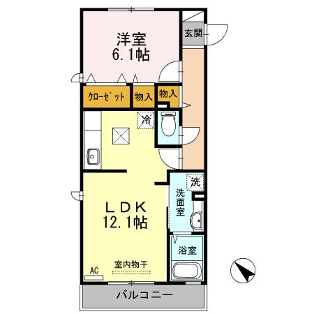 アーベイン田宮(1LDK/2階)の間取り写真