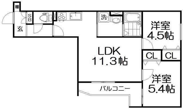 ラモーナ出口(2LDK/1階)の間取り写真