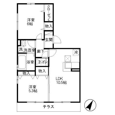 ヴィラ・ルミエール(2LDK/2階)の間取り写真