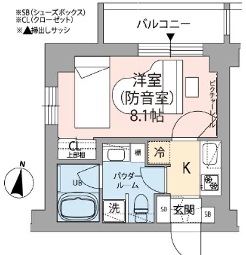 ミュージション世田谷赤堤(1K/2階)の間取り写真