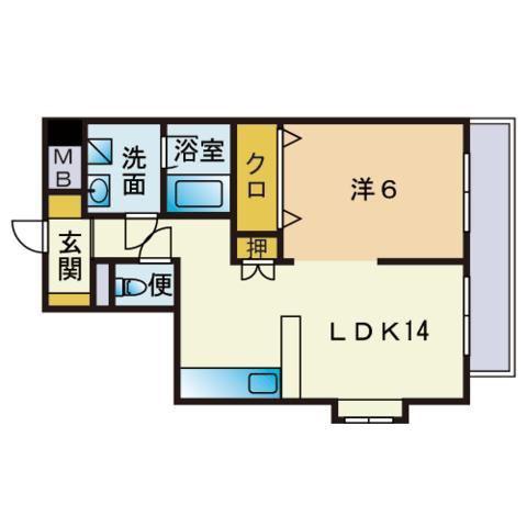 コンドミニアム福大前(1LDK/2階)の間取り写真