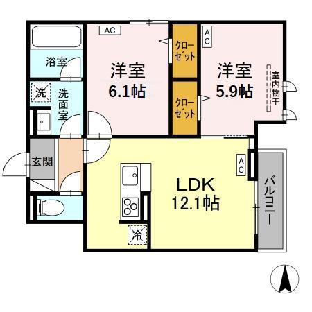 D-PRECIOUS深大寺東町(2LDK/3階)の間取り写真