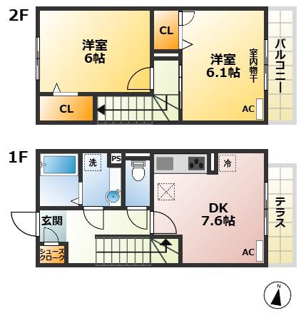 アイナハウス(2DK/1階)の間取り写真