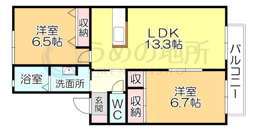 メジンK B棟(2LDK/2階)の間取り写真