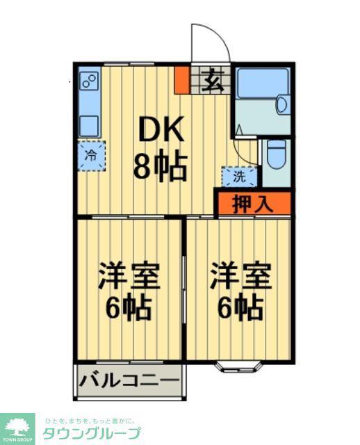 ワールドハイツA(2DK/1階)の間取り写真