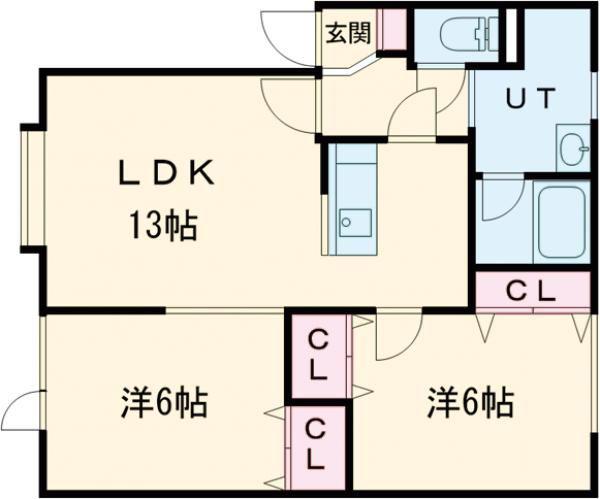 北栄町アパートA棟(2LDK/1階)の間取り写真
