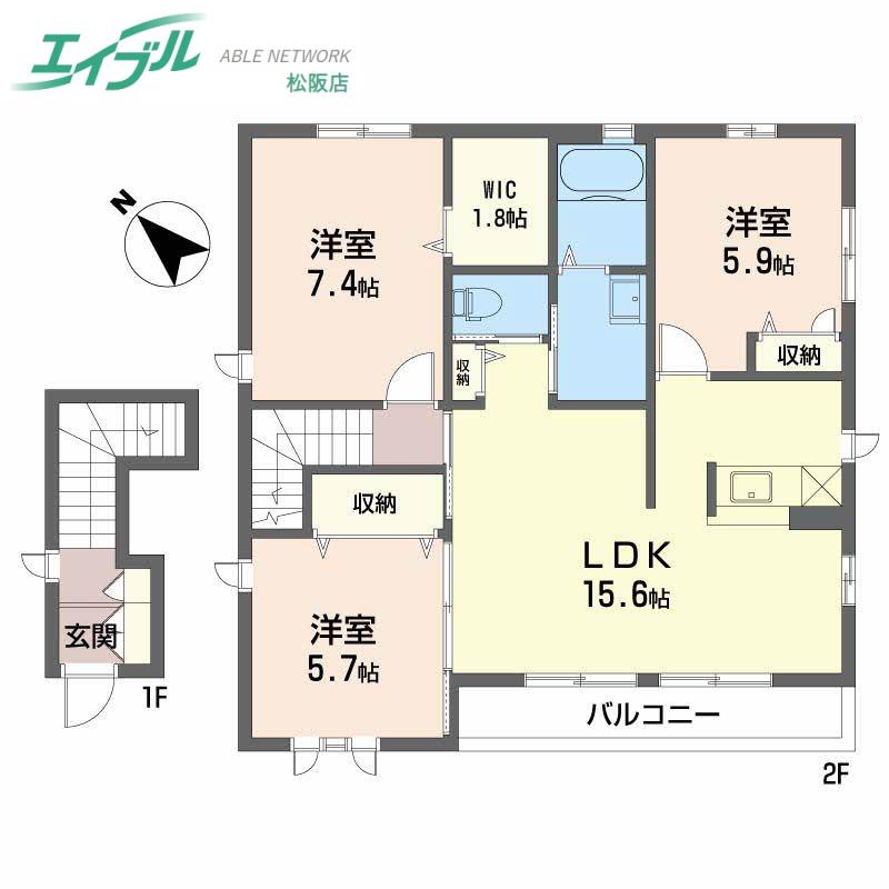 ライブリーA(3LDK/2階)の間取り写真