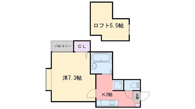 ムーンリバー室見(1K/2階)の間取り写真