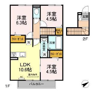フェリーチェ中郷(3LDK/2階)の間取り写真