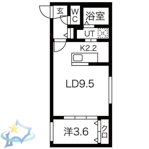 ガーディアン発寒(1LDK/3階)の間取り写真