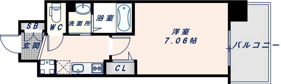 LUXE大阪城南(1K/12階)の間取り写真