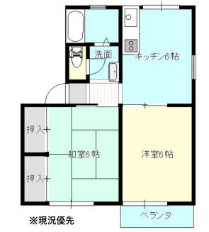 ラムール稲田(2DK/2階)の間取り写真