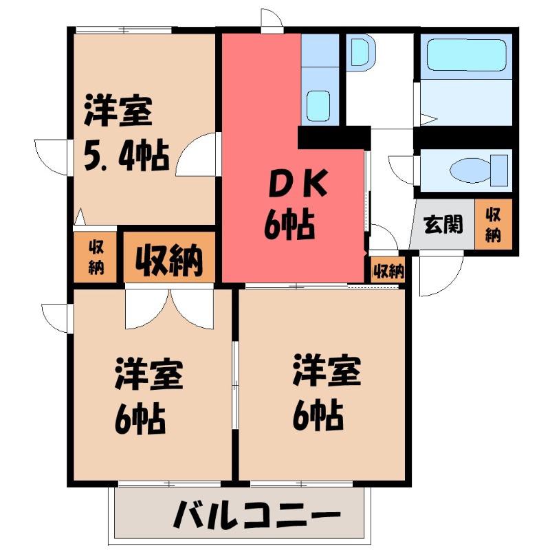 グランシャリオB(3DK/2階)の間取り写真