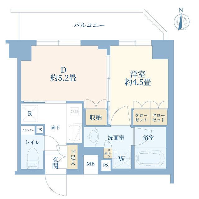 パレステージ六町IV(1DK/2階)の間取り写真