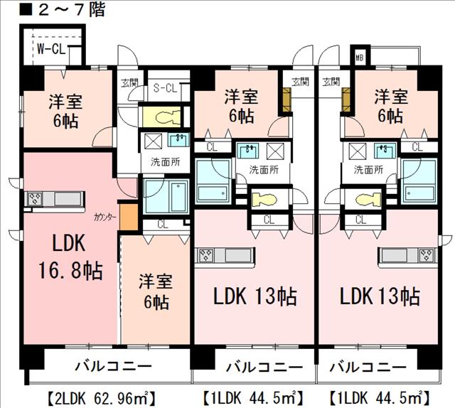 ハピネス城北(1LDK/4階)の間取り写真