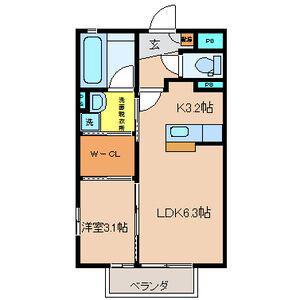 ヴァン・ベール(1SK/1階)の間取り写真