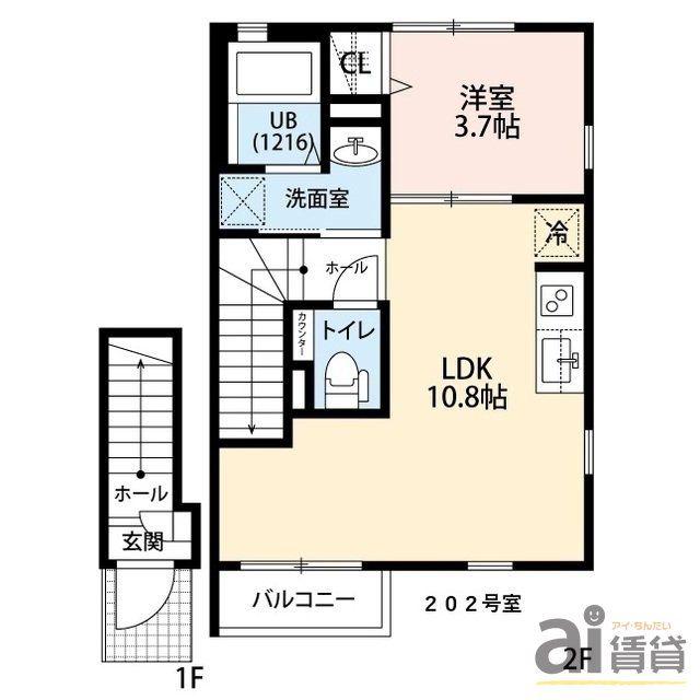AMOUR PURE アムール ピュール(1LDK/2階)の間取り写真