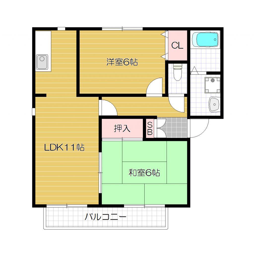 クィーンズヒルA(2LDK/1階)の間取り写真