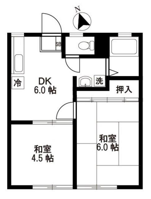 ハーモニーハイツ(2DK/1階)の間取り写真