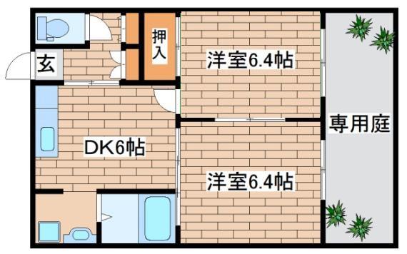 セフィーラ青谷(2DK/1階)の間取り写真