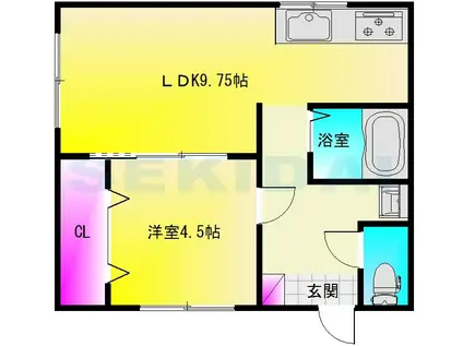 辻野ハイツ(1LDK/1階)の間取り写真