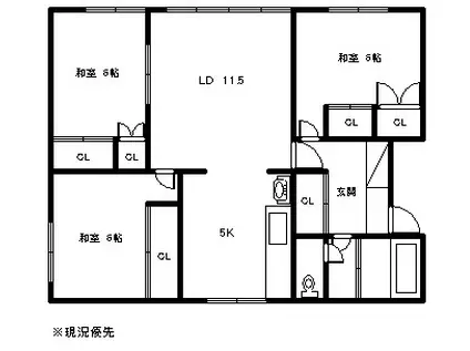 7条通14丁目テナント(3LDK/2階)の間取り写真