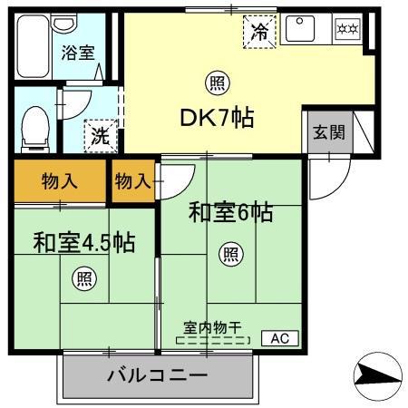 ノーブルハウス A棟(2DK/2階)の間取り写真