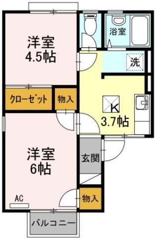 コーポ佐野 北棟(2K/1階)の間取り写真