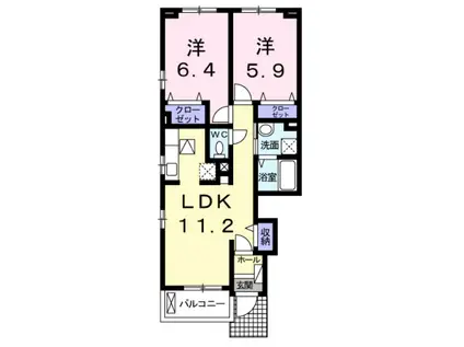 藍らんどこくふD(2LDK/1階)の間取り写真