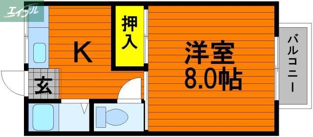 ハイツフジI(1K/2階)の間取り写真