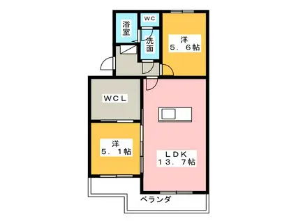 マンションアカンサス I(2LDK/3階)の間取り写真