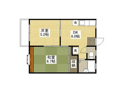 エルハイムB棟(2DK/1階)の間取り写真