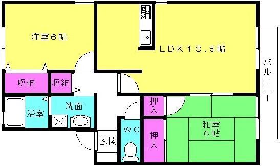 ウィルモア北在家(2LDK/1階)の間取り写真