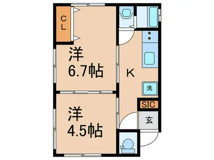 小日向テラス(2K/1階)の間取り写真