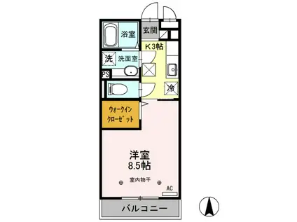 D-ROOM ヴィラ・デ・ソレイユ102(1K/1階)の間取り写真