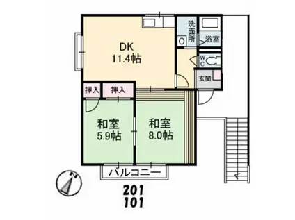 フローラル温品D棟(2LDK/2階)の間取り写真