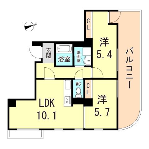 ウィステリア神戸湊川(2LDK/4階)の間取り写真