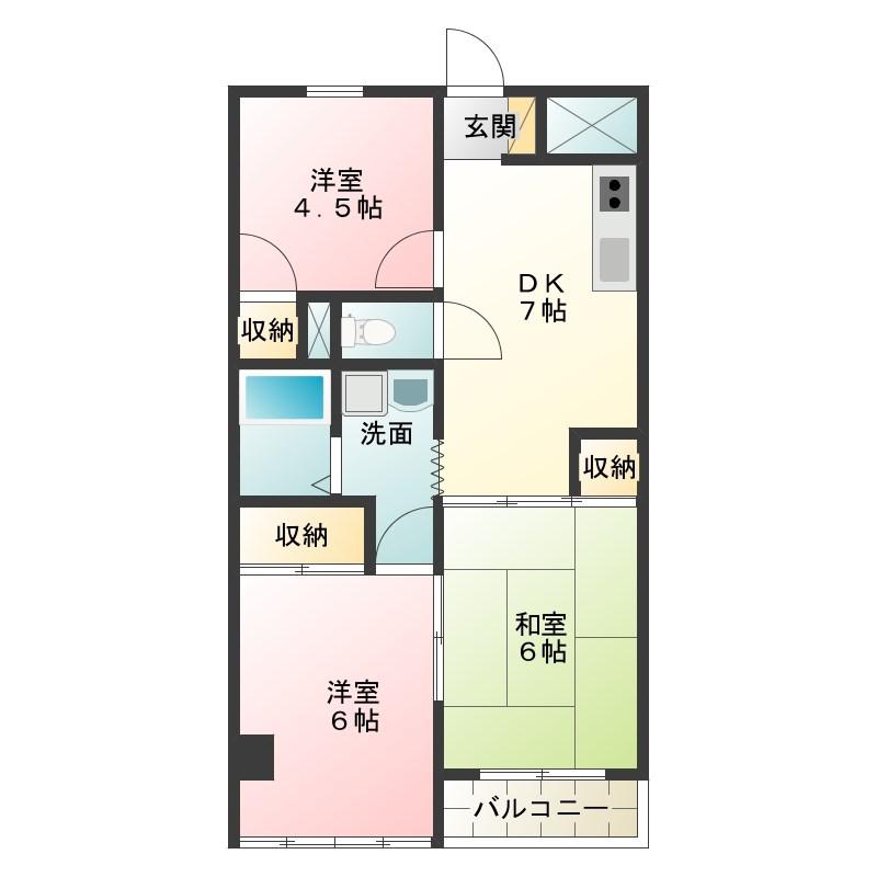 岩木ハイツ(3DK/4階)の間取り写真