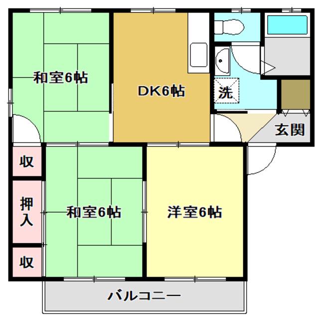 パークハウス B棟(3DK/2階)の間取り写真
