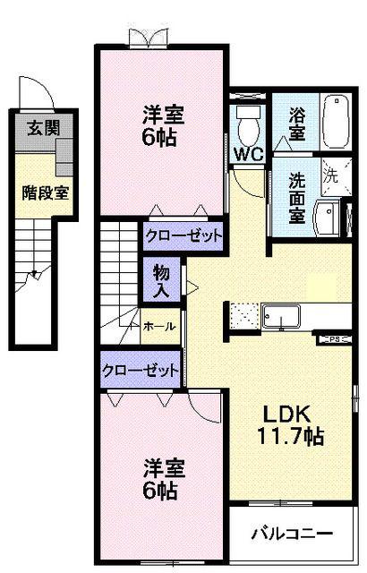カルチェ・ド・モエI(2LDK/2階)の間取り写真