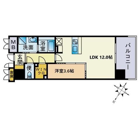 JP NOIE 天神南(1LDK/13階)の間取り写真