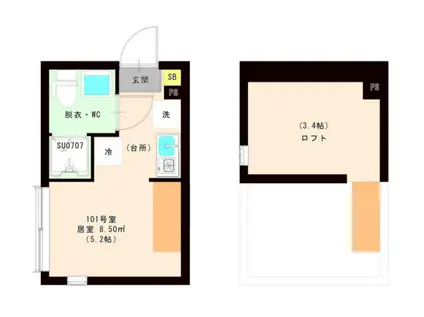 ハーモニーテラス 平井X(ワンルーム/2階)の間取り写真