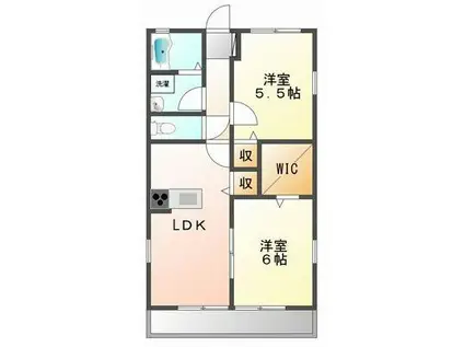 ウィズハイム湯野II(2LDK/1階)の間取り写真