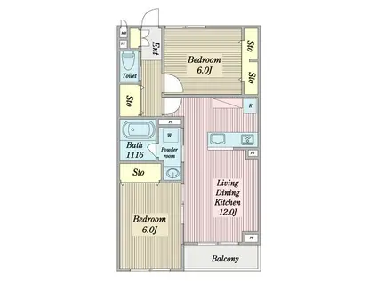 カミュ.T(2LDK/2階)の間取り写真