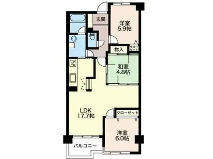 ロイヤルシャトー高丘東(3LDK/2階)の間取り写真