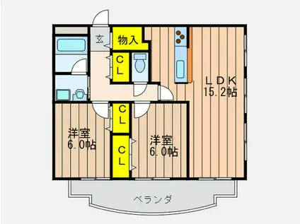 ベルメゾン7番館(2LDK/2階)の間取り写真