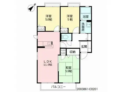 フェリーチェ学研台I C棟(3LDK/2階)の間取り写真