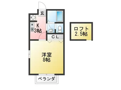 アライハイム(1K/2階)の間取り写真