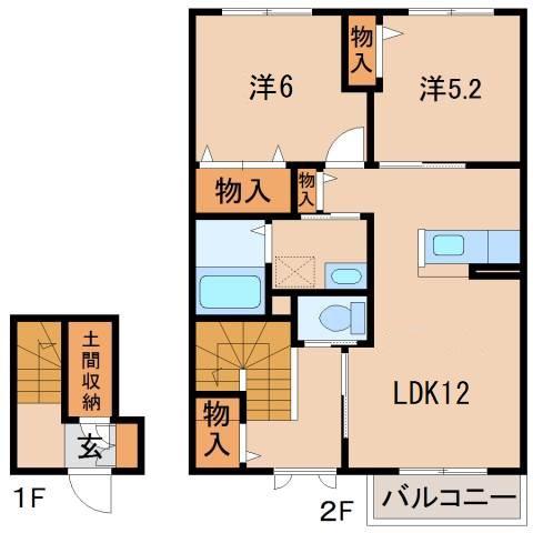 シャーメゾン紀伊(2LDK/2階)の間取り写真